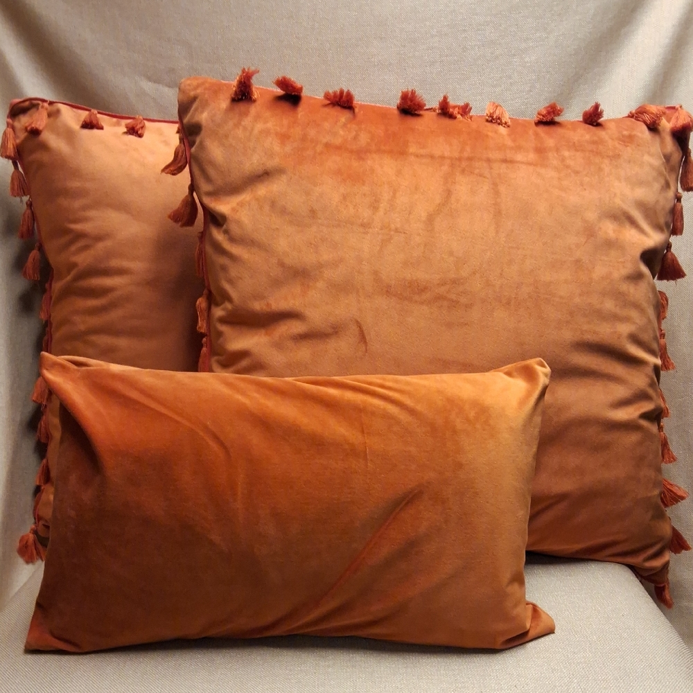 Rust Orange Throw Pillow Set with Tassels